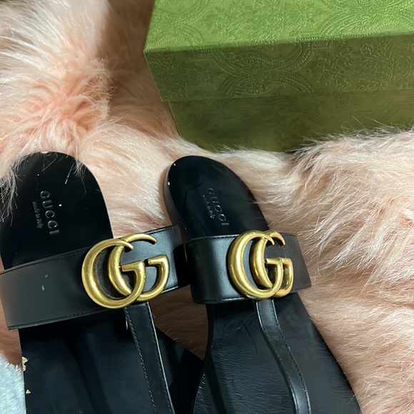 Gucci Marmont Leather Thong Sandals With Double G size 38.5 - Picture 10 of 12